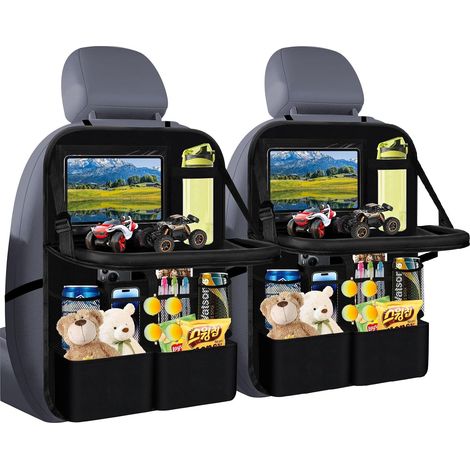 Organisateur d'Auto Protection Siège Arrière Enfant, Protection Siège Voiture Enfant Large, Avec Table Rabattable, Porte Tablette Voiture Intégré, Multifonction Étanche (Noir - 2 pièce) (1/5)