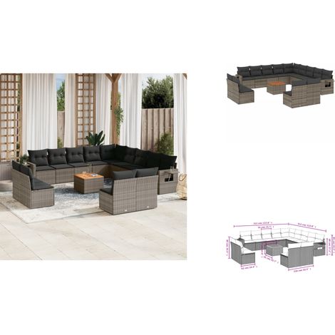 14-tlg. Garten-Sofagarnitur mit Kissen Grau Poly Rattan - Gartenmöbel Set - PE-Rattan Möbel - Outdoor Lounge - Esszimmergarnitur - Balkonmöbel (1/3)