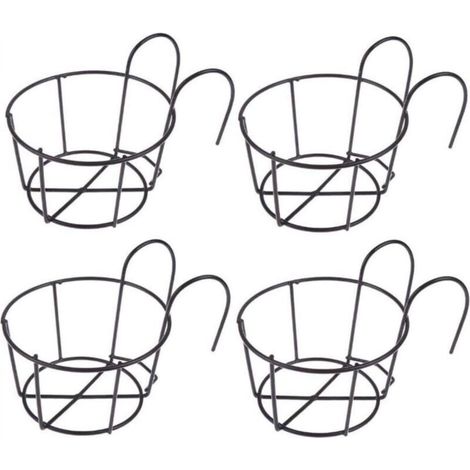 Black Hanging Flower Stand 202011cm 4 Pieces Round Iron Balcony Flower Pot Holder Hanging Flower Basket Suitable for Balcony (1/5)