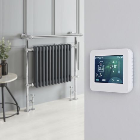 Hudson Reed Elizabeth - Sèche-Serviettes Mixte Rétro Sur Pieds Anthracite avec Thermostat Wi-Fi à Écran Tactile – 93cm x 79cm (avec barre déportée)