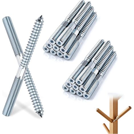 Lot de 20 vis à double filetage M8 × 120 mm avec entraînement Torx (TX), partie centrale hexagonale, acier galvanisé, vis de cheville double face pour le montage de meubles (1/5)