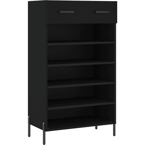 Armoire à chaussure Meuble à chaussures noir 60x35x105 cm bois d'ingénierie (1/5)