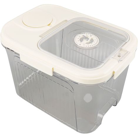 Boîte à riz de cuisine pour aliments secs, seau à riz hermétique multifonction avec compartiment pour céréales et farine, grand format, blanc crème (1/5)