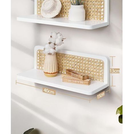 Boho-Wandregal-Set (2er-Set) aus weißem Rattan, moderne rustikale Wanddekoration aus Holz, Wandregale zur Aufbewahrung für Wohnzimmer, Kinderzimmer, Schlafzimmer (1/4)