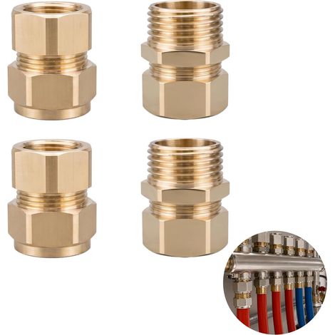 4 Pièces Raccords à Vis Compression en Laiton, pour Tuyau d’Arrosage et Plomberie, Connecteur Étanche pour Raccord Plomberie Eau Chaude et Froide Installation Domestique (1/5)