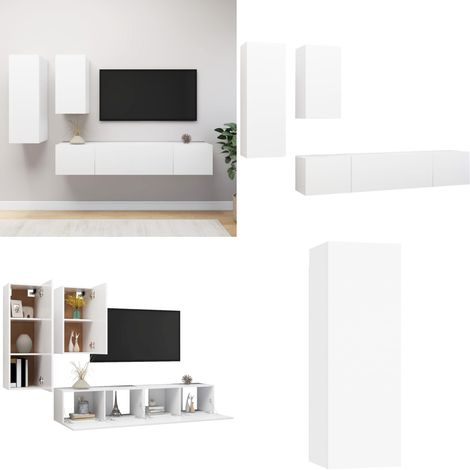 Set de muebles de salón TV 4 piezas madera de ingeniería blanco - Muebles de TV - Muebles de pared