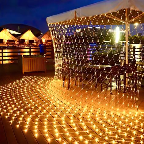 Randaco LED Lichternetz Lichterkette 3x2 m 200 LEDs Mesh Weihnachtsbeleuchtung Wasserdicht Strom Büsche Garten Baum Zimmer Balkon Party Deko Warmweiß (1/5)