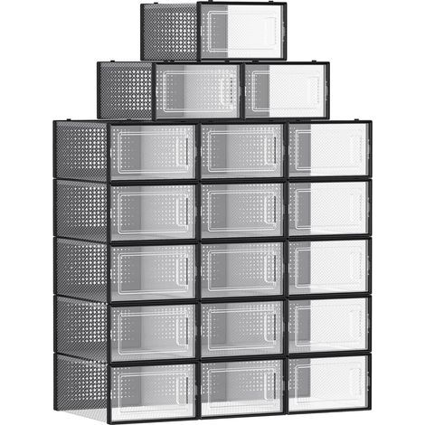 Set of 18 Shoe Boxes, Foldable, Transparent and Black, For Size 44, Stackable Storage (1/5)