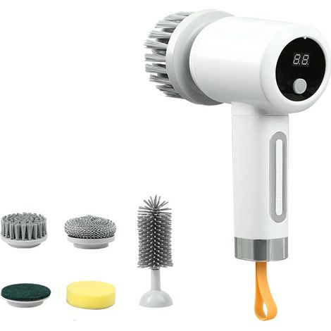 Nettoyeur électrique réglable 3 vitesses avec 5 brosses Brosse de douche pour baignoire, carrelage, joint, sol, WC, cuisine, mur, maison, appartement, voiture, plinthe Outil ménager polyvalent (1/4)