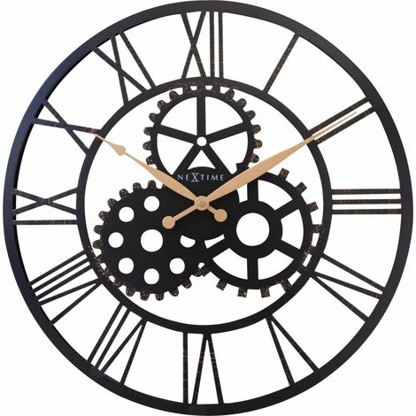 Horloge Murale Silencieuse en Métal 50 cm avec Chiffres Romains Style Industriel Noir - PANGIVO (1/5)
