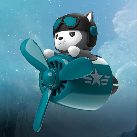 Green Cartoon husky pilot car air outlet decoration fan air exhaust clip aroma diffuser, car aromath (1/5)