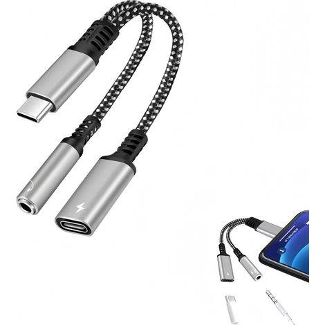 USB-C-auf-3,5-mm-Klinkenadapter mit Schnellladefunktion (2-in-1), 60 W Typ-C-Audio-AUX-Adapter, Hi-Fi, kompakt und tragbar, kompatibel mit iPhone 16 Pro Max/15/Pro, Galaxy S24 Ultra/S23, Pixel, iPad P (1/5)