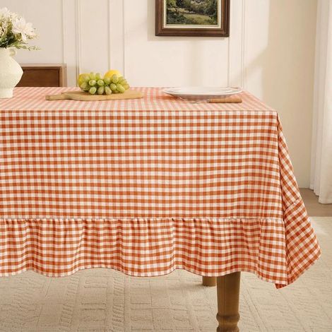Mantel rectangular a cuadros, Mantel a cuadros de algodón y lino repelente al agua, acampadas y fiestas, 150 x 100 cm, Naranja (1/5)