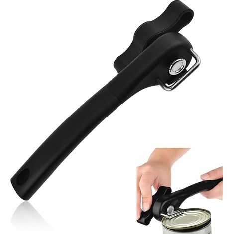 Ouvre Boîte, Professionnel pour Cuisine, Ouvre Boîte en Acier Inoxydable, Ouvre Boîte Manuel avec Poignée Antidérapante Bord Lisse Poignée Ergonomique, pour Tous les Types de Conserves, Noir (1/5)