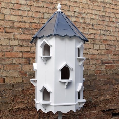 Three tiered octagonal birdhouse for doves and pigeons – Hand-crafted with high quality exterior paint – Easy to clean – Suitable for 12 pairs