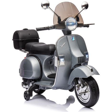 Moto Scooter Elettrico per Bambini Piaggio VESPA PX150 FULL con Parabrezza e Bauletto 12V-Grigio (1/5)