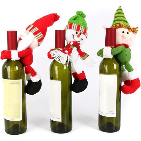 Lot de 3 supports de sommet d'arbre de Noël, support pour bouteille de vin, suporte de bouteille, décoration de Noël, ornement de table de dîner (1/5)