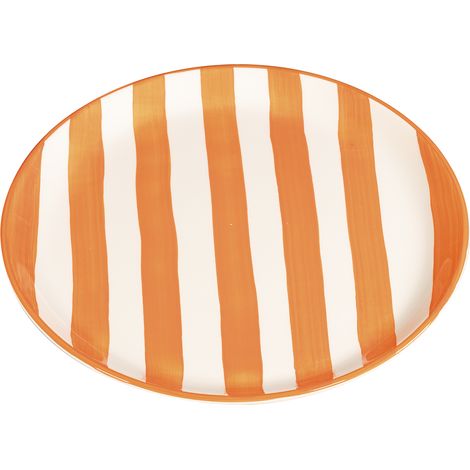 Zafferano Set 2 Piatti Righe Collezione Lido Ceramica Artigianale Decorata a Mano Colore Rosso Mattone - Un tocco di design italiano per la tua tavola