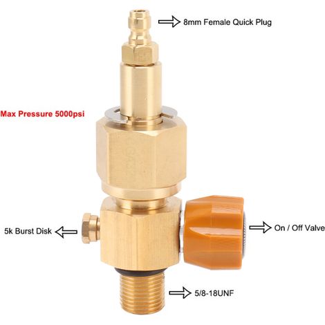 Ortviai Robinet de remplissage CO2 en laiton, 5/8-18 UNF, 5000 psi, raccord mâle 8 mm pour bouteille gonflable (1/4)