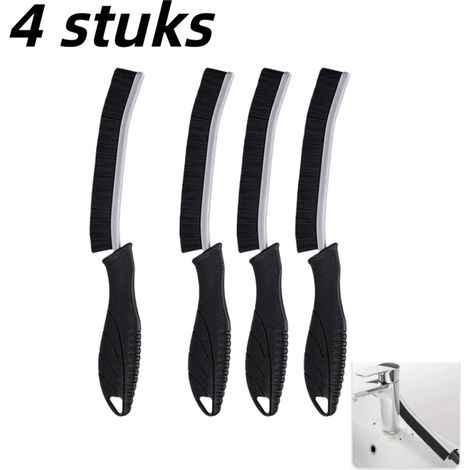 Brosse de nettoyage multifonctionnelle 4 pièces pour fissures et recoins Brosse longue et dure Accessoires de cuisine Salle de bain Nettoyage des carreaux des recoins et des portes coulissantes Noire (1/5)