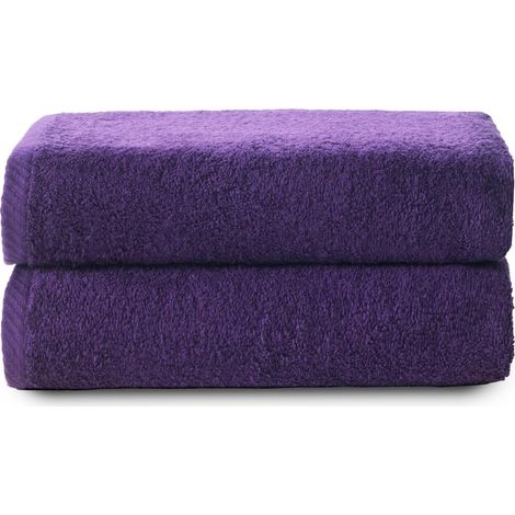 Lot de 2 Serviettes de Bain ou de Douche - Serviettes de Bain - 100% Coton - 500 g/m2 - Dimensions 70x140 cm - Violet (1/5)