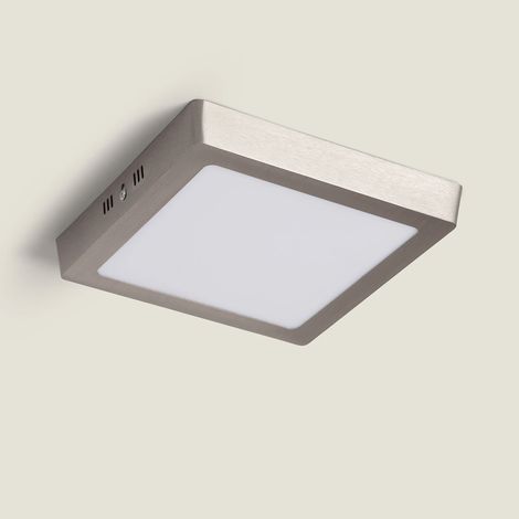 Plafoniera LED 18W Quadrata Metallo 225x225 mm Argento 3000K Bianco Caldo (1/5)