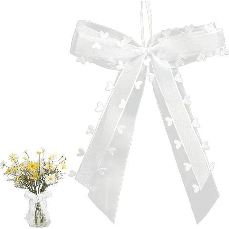 100 Nœuds de voiture pour mariage avec coeurs - fait main - tulle et ruban de satin - facile à nouer sur la voiture (1/4)