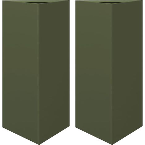 Vaso per fioriera aiuola rialzata piante fiori giardino terrazze set da 2 triangolari oliva 40 x 34,5 x 70 cm verde acciaio 020039090