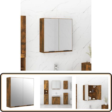 Bad-Spiegelschrank Räuchereiche 64x20x67 cm - Badezimmerspiegel - Spiegelschrank - Holzschrank - Badezimmermöbel - Rauchfarbe