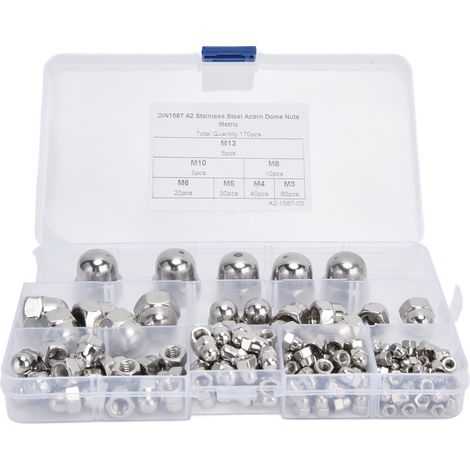 Ensemble de 170 écrous bombés en forme de gland, en acier inoxydable 304, pour applications industrielles. (1/5)