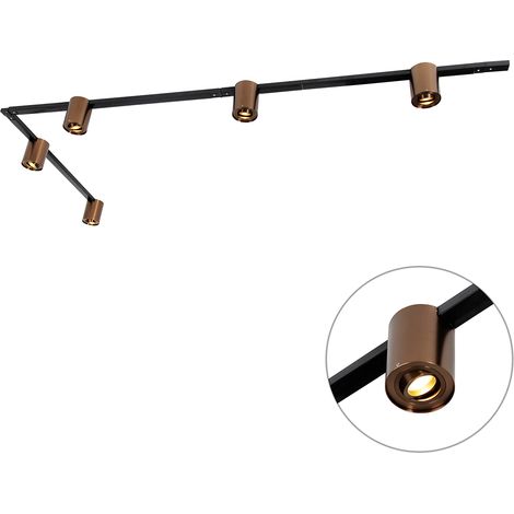 QAZQA Moderno Sistema de riel monofásico con 5 focos bronce oscuro y negro - Rondoo Up Acero /Aluminio Alargada Adecuado para LED Max. 5 x 10 Watt (1/4)