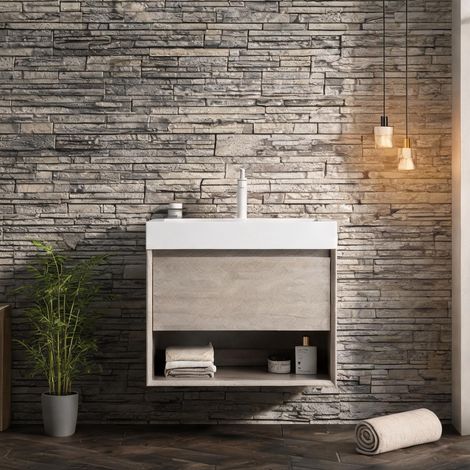 Meuble sous vasque suspendu 70 cm avec vasque intégrée en résine (1/5)