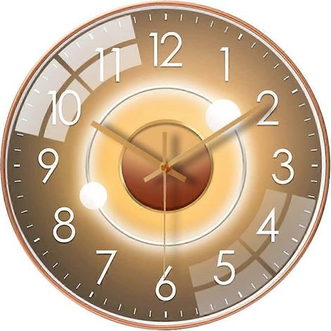 Horloge murale silencieuse de 30 cm (12 pouces) pour salon et cuisine, design moderne, horloge à quartz suspendue (Planet Gold) (1/5)
