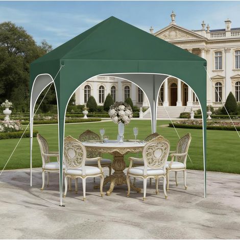 Tonnelle pliante 2x2 m avec 4 parois amovibles, hauteur réglable, tissu Oxford 210D vert, métal (1/5)