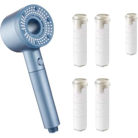 High-pressure shower head, water-saving, with filter, universal, 1/2" E-connector, ideal for modern bathrooms (blue)