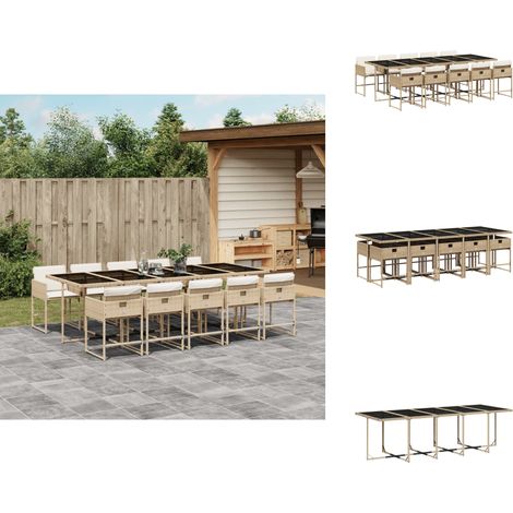 11-tlg. Garten-Essgruppe mit Kissen Beige Poly Rattan - Garten Essgruppe - Garten Essgruppen - Outdoor Essgruppe - Terrasse Essgruppe (1/5)