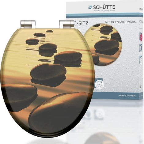 SCHÜTTE Sedile WC con anima in legno SEA STONE, sedile WC con abbassamento automatico, adatto per molti WC in commercio, carico massimo 150 kg, motivo su occhiali e coperchio 80127 (1/5)