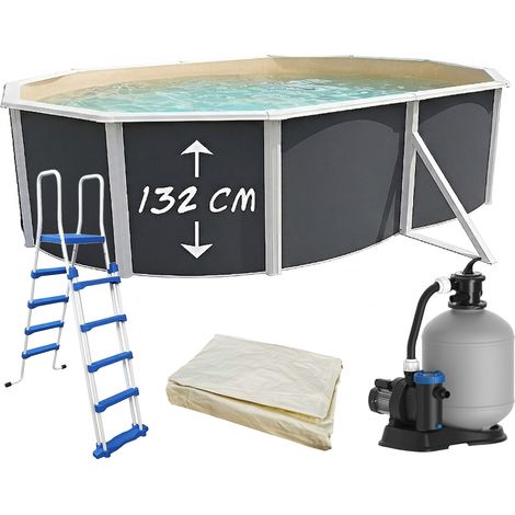 Piscine hors-sol acier Toi ANTHRACITE MAGNUM Secu ovale 550 x 366cm H 132cm liner sable