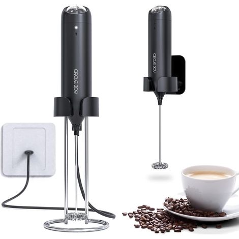 Mousseur à Lait Électrique Rechargeable avec Support Mural en Acier Inoxydable 2 en 1 pour Café, Latte et Cappuccino (1/5)