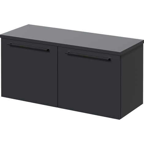 Napoli 390 Gloss Grey 1000mm Wall Mounted 2 Drawer Vanity Unit for Countertop Basins - 1000mm - Matt Black 320mm Handle