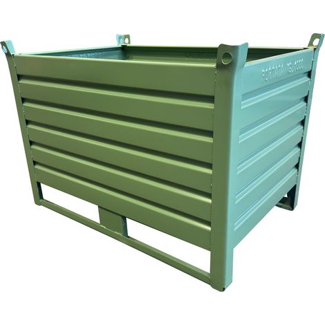 Conteneur en tôle 1000kg 120x80x80 cm Coffre à outils enfourchable et anti-basculement (1/4)