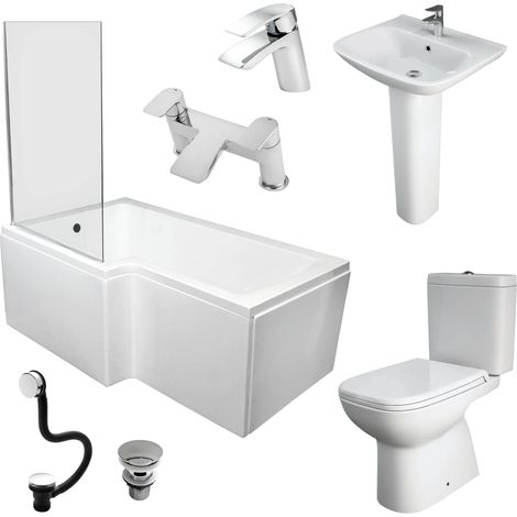 Shower Bath Suite With Basin and Toilet Set 1700mm Left Hand Erika Rak Origin, Without Taps & Wastes