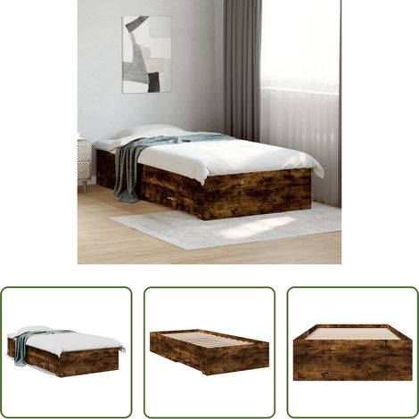 vidaXL Bois d'ingénierie - Cadre de lit avec tiroirs sans matelas chêne fumé 75x190 cm (1/5)