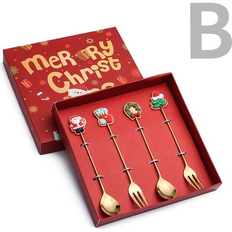 Cuillère De Noël - Fourchette De Noël - En Acier Inoxydable - Pour Décoration Intérieure Et Extérieure - Lot De 4 Pièces