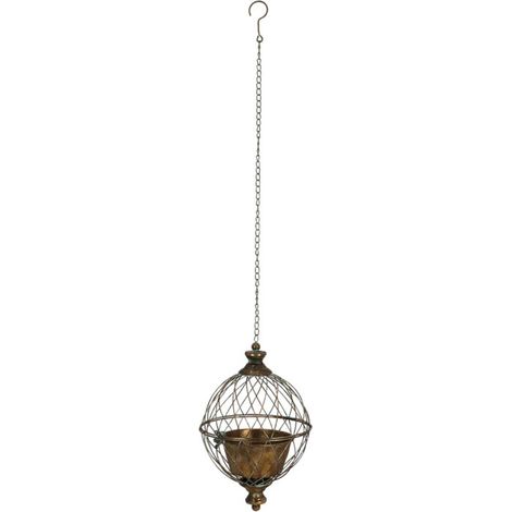 Jardinière Ronde L suspendue Métal Vieilli avec Chaîne - Ø 22,5 x H 36 cm - Livraison gratuite (1/2)