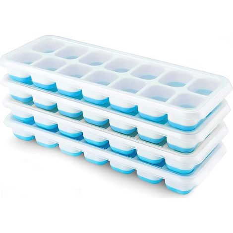 Eiswürfelform Silikon 4er Pack mit Deckel, stapelbar, BPA-frei, LFGB-zertifiziert, blau (1/5)