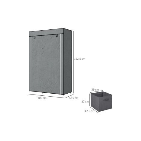 Armoire penderie pliable gris foncé en tissu non tissé avec tiroirs et tringle, fermeture zippée, pour chambre et dressing (1/5)