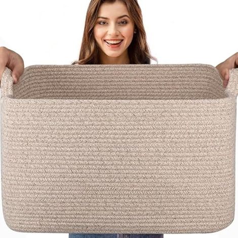 Panier de rangement pliable Esteopt 65L extra large avec poignées - Boîte en tissu résistant pour jouets, couvertures, vêtements saisonniers - Design gain de place pliable (55x38x30cm) (Lin)