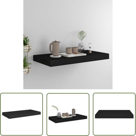 The Living Store Étagère murale flottante noir 50x23x3,8 cm MDF - Étagère Murale - Étagère Flottante - Décoration Murale - Rangement Mural - Meuble Design (1/5)