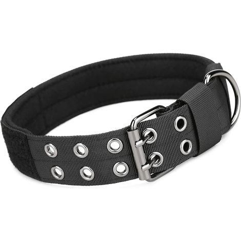 Collier pour Chien en Nylon Réglable Collier Rembourré Doux Respirant avec Boucle en Métal, 39.8-50cm Noir